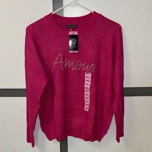 Vine & Love fuchsia Amour Embroidered Crewneck Sweater